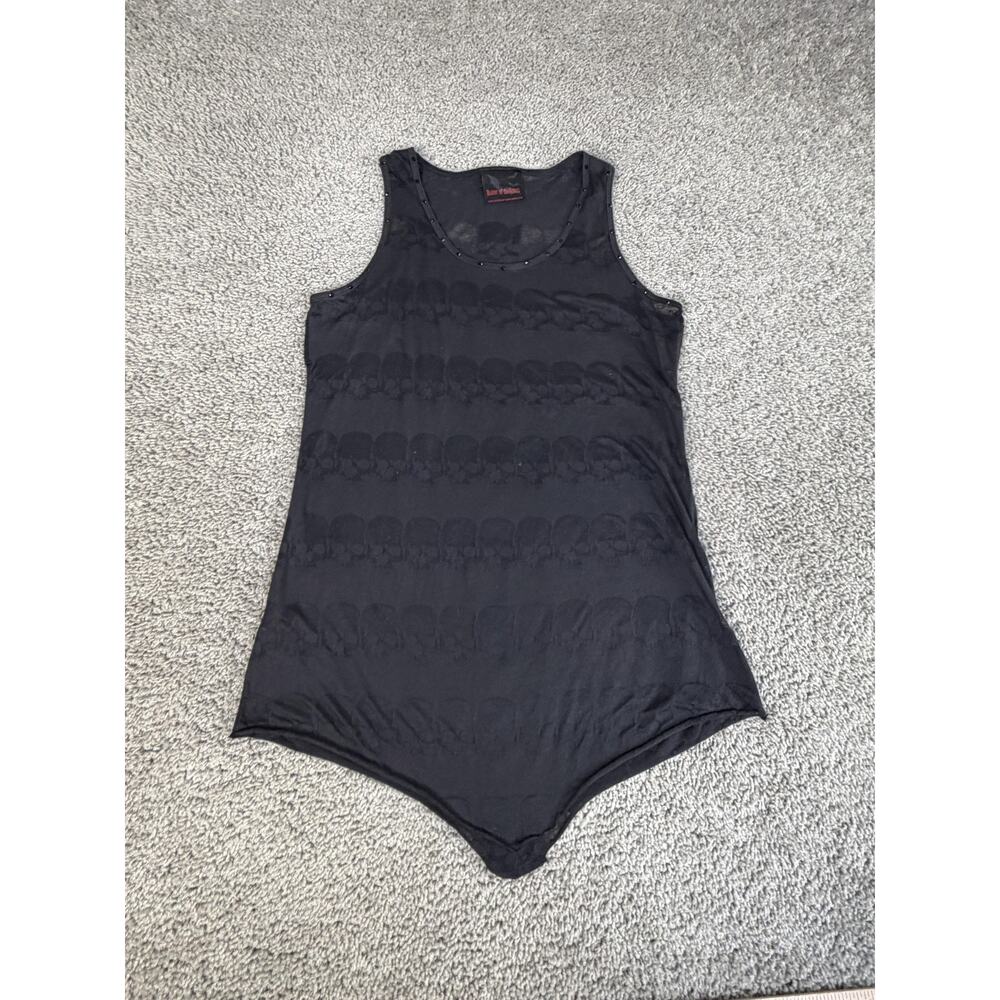 Queen Of Darkness Tank Top Womens XL Black Studded Sheer Striped Jersey Slim